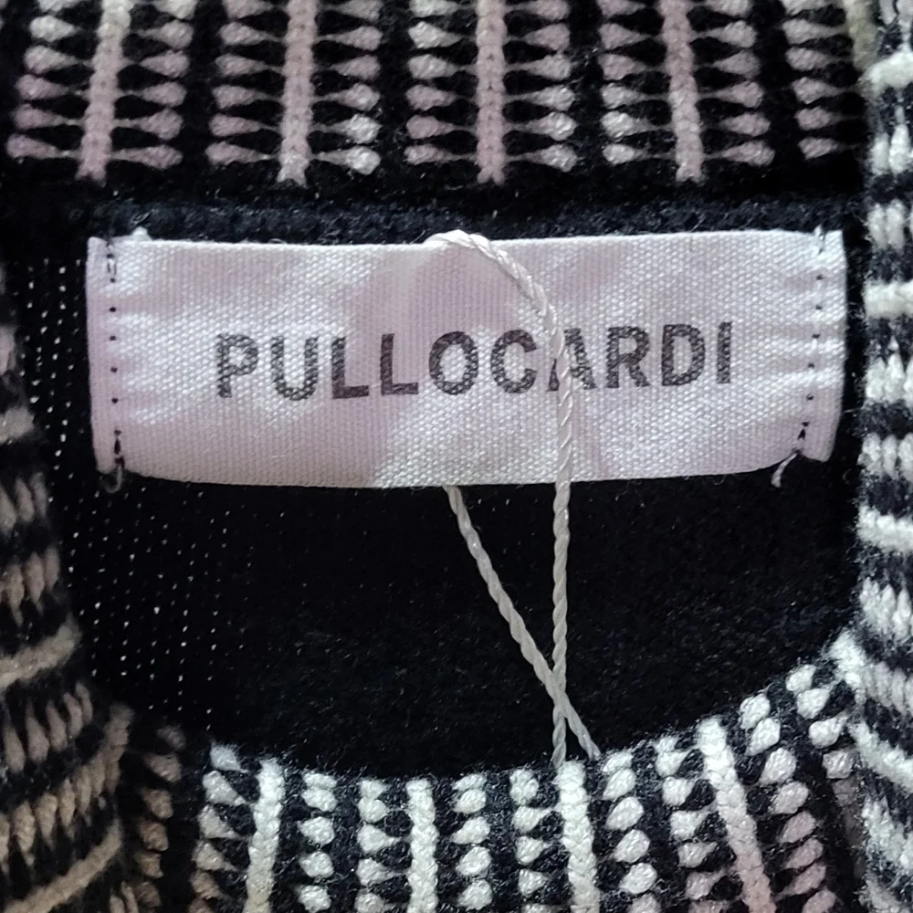 Pullocardi Black Sweater Dress Striped Trim Mock Neck Size M - Picture 3 of 9